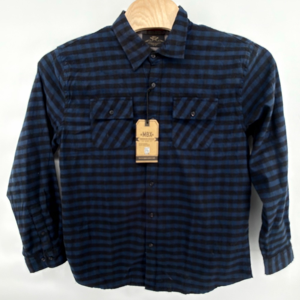 MBX Mens Flannel Shirt XL Moody Blue‎ Plaid Cotton Blend NWT Long Sleeve Button